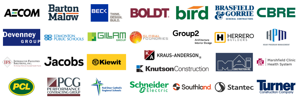 An image showing a selection of companies who have previously attended Advancing Integrated Project Delivery